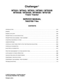 Manuel d'entretien du tracteur Challenger MT835 / MT845 / MT855 / MT865 / MT835B MT845B / MT855B / MT865B / MT875B - Challeng...