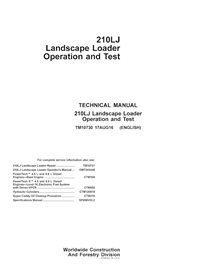 TM10730 Manual técnico de operación y prueba de la cargadora paisajista John Deere 210LJ (TM10730)