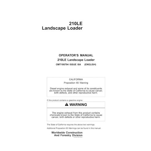 JD-OMT186794 Manuel d'utilisation du chargeur paysager John Deere 210LE au format PDF