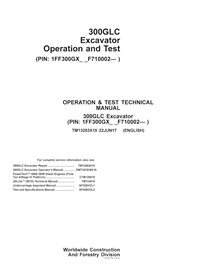 John Deere 300GLC excavator pdf operation and test technical manual 