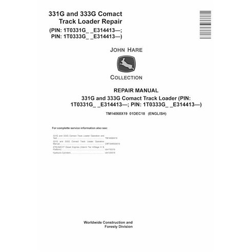 TM14068X19 John Deere 331G, 333G carregadeira compacta de esteiras pdf manual técnico de reparo