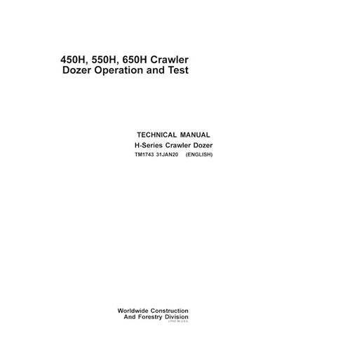 TM1743-01-20 John Deere 450H, 550H, 650H crawler dozer pdf operation and test technical manual