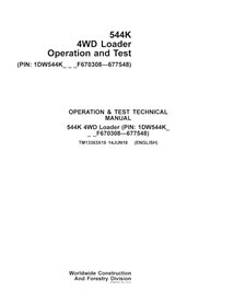 TM13363X19-06-18 John Deere 544K PIN: PIN: 1DW544K___F670308-677548 wheel loader operation and test technical manual (TM13363...
